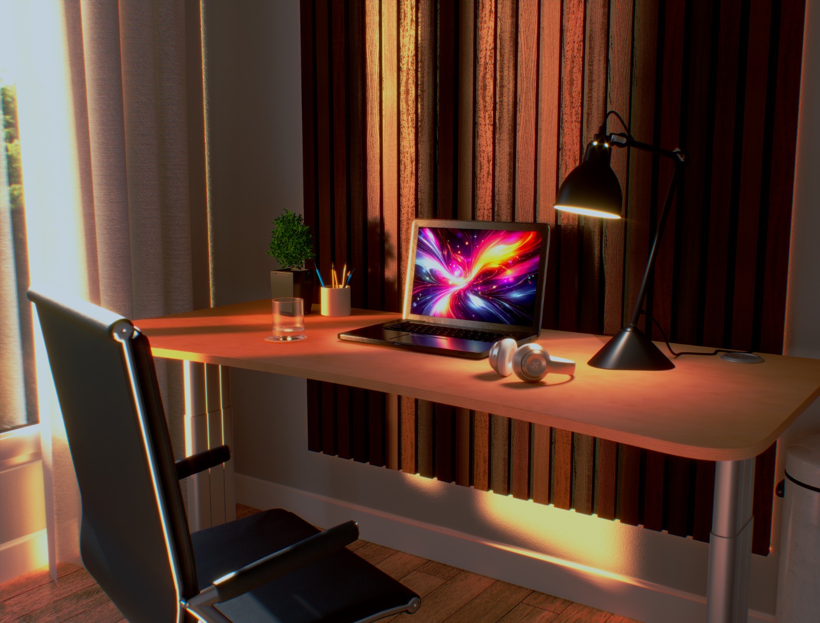3D interior workspace render by Liam Athay